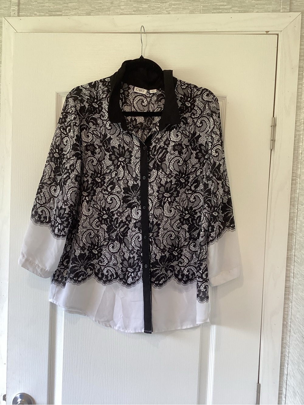 Cato Black Lace Overlay Button-Front Shirt with White Underlayer XL Euc